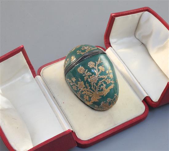 A silver mounted enamel egg bonbonniêre, French, mid 18th century,